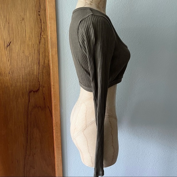T by ALEXANDER WANG sz S Long Sleeve Crop Top Olive Green - Picture 5 of 8